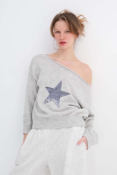 Addax Kayak Neckline Starry Knitwear Sweater K3528