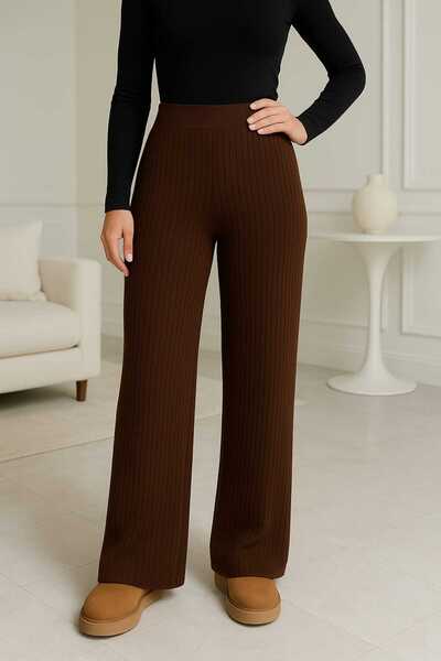 ZARİNCE LİFE Women's High Waist Wide Leg Corded Fabric Knitwear Pants