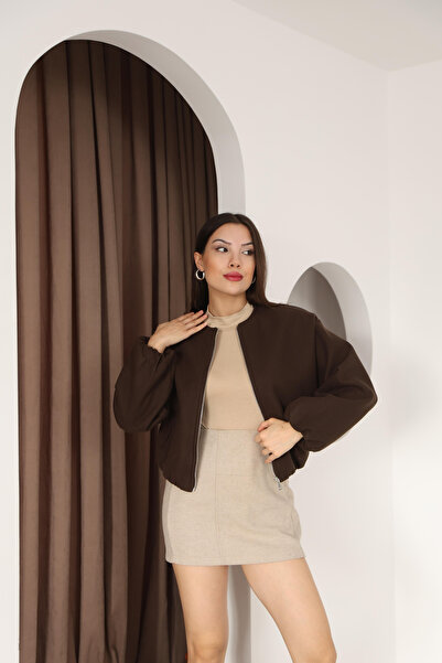 Marbella Women's Crew Neck Cashmere Bomber Transitional Jacket