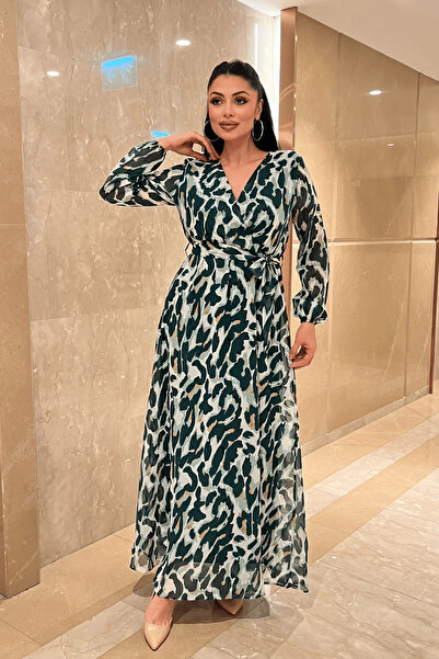 giyimmasalı Chiffon Fabric Elastic Waist Dress - Green