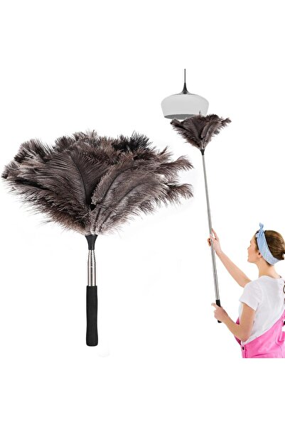 LUYAO منفضة ريش نعام قابلة للسحب، بمقبض تلسكوبي من 17 إلى 47 بوصة