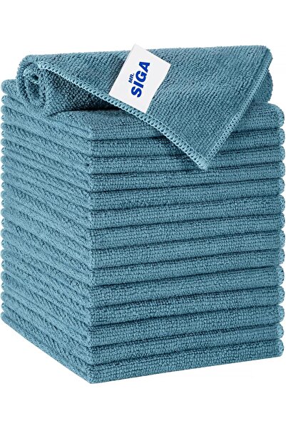 MR.SIGA Microfiber Cleaning Cloth, Pack of 15, Light Teal, 30 x 30 cm