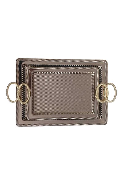 Dalgıç 2li Diktdörtgen Yeni Model Lüks Tepsi Seti-Gümüş 2029