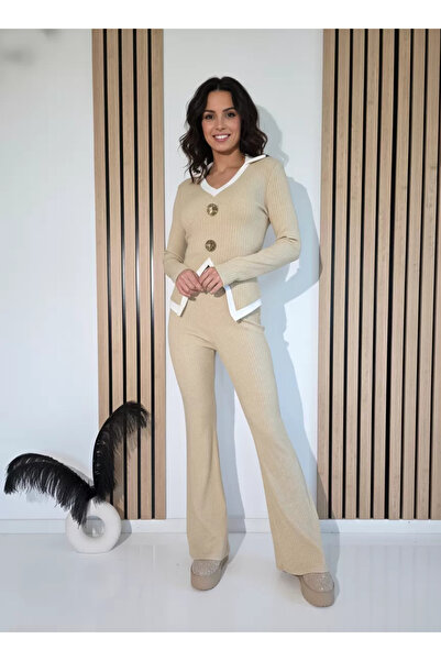 Zaira Compleu Dama bej Amira 2 piese tricot #A1241 - Marime Universala