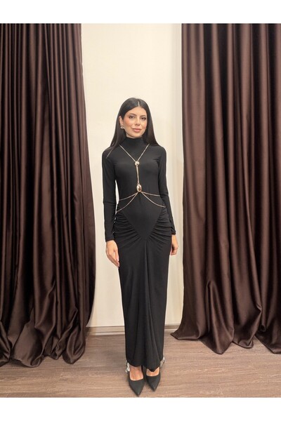 LOISY Women's Chain Detailed Turtleneck Women's Dress