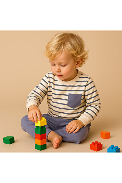 aden kids طقم ملابس أطفال مكون من قطعتين من القماش المخطط