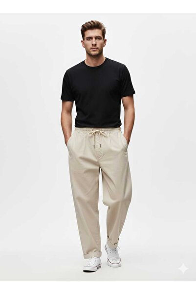 BK Unisex Baggy 100% Cotton Comfortable Cooling Linen Trousers with Pockets and Elastic Waist