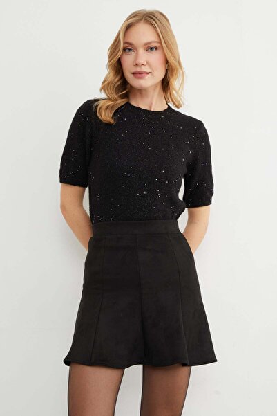 Fulla Moda Elastic Waist Suede Mini Bell Skirt