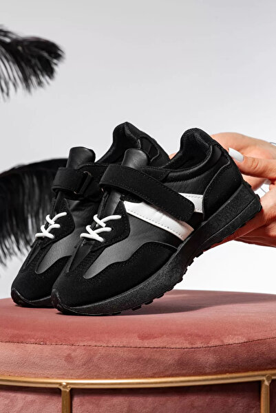 Zaira Μαύρα παιδικά πάνινα παπούτσια από οικολογικό δέρμα Nur #21370 - 37