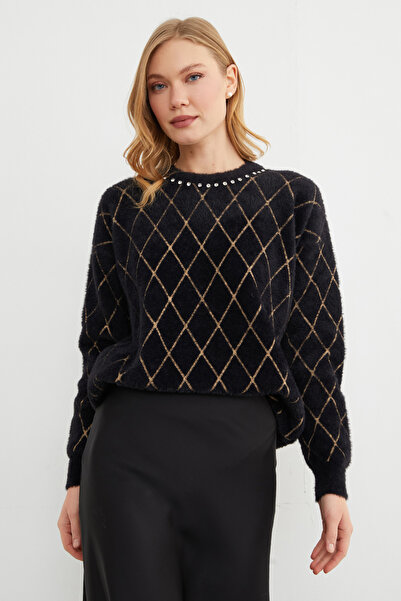 Fulla Moda Baklava Patterned Stone Detailed Knitwear Sweater