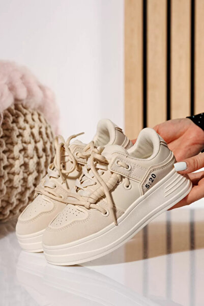 Zaira Adidasi copii bej din piele ecologica intoarsa Glory #21037 - 37