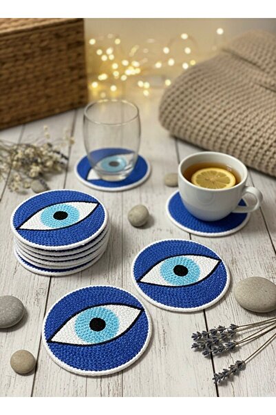 Adalinhome Evil Eye Bead Coaster with Eye Figure - Set of 6 (10 cm)