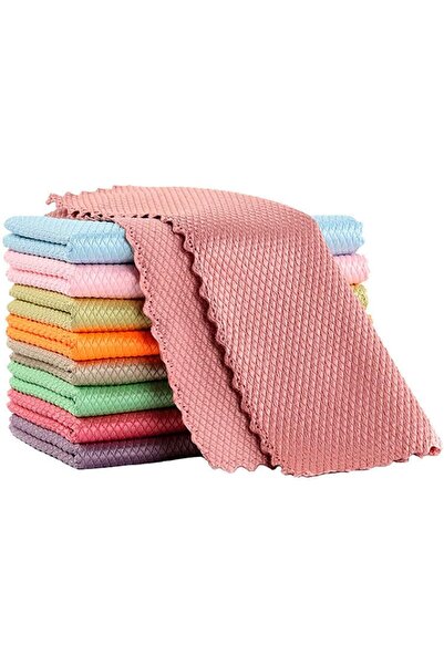 TERRIFI 10 قطع من مناشف التنظيف المصنوعة من الألياف الدقيقة بنقشة حراشف السمك...