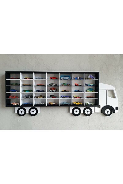 ozbience Doğal Ahşap Tır Modeli Oyuncak Araba Rafı, Şık ve Dayanıklı Tasarım