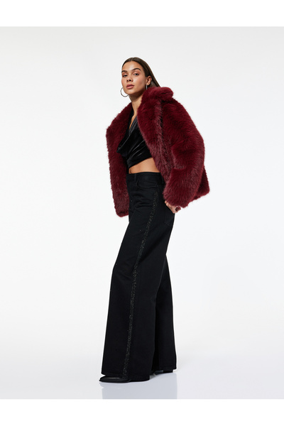 Koton Pantaloni de blugi largi cu strasuri Simli detaliu cu dungi - Loose straight fit Jean