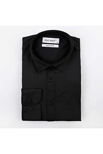 Ego Man Men's Elegant Black Shirt Easy Iron Cotton All Season REGULAR FIT