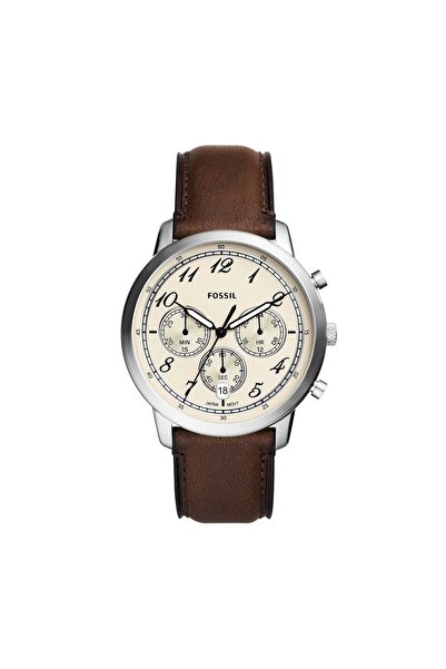Fossil ساعة نيوترا كرونوغراف جلدية بنية - كريمي / بني / 44 مم FS6022
