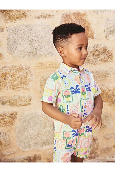 Next Baby Σετ κοντομάνικο πουκάμισο και σορτς με θέμα τις διακοπές από βαμβάκι