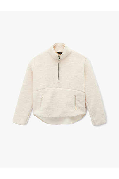 Koton Long Sleeve Pocket Half Zipper Sports Plush Sweatshirt