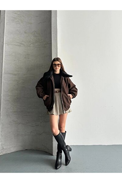 Marbella Women's Premium Quality Design Fur Collar Gabardine Jacket