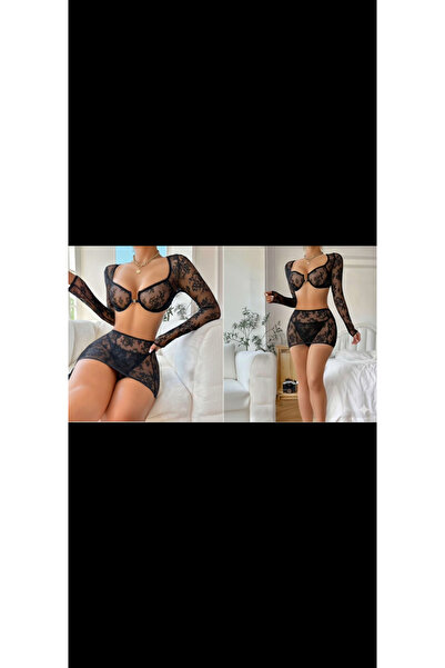 melya lıngerıe Transparan Tül ve Dantel Detaylı İç Giyim Seti