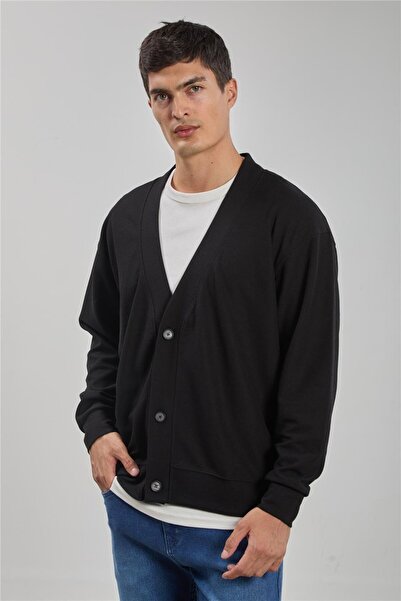 BARRELS AND OIL Men's Buttoned Oversized Cardigan - Black