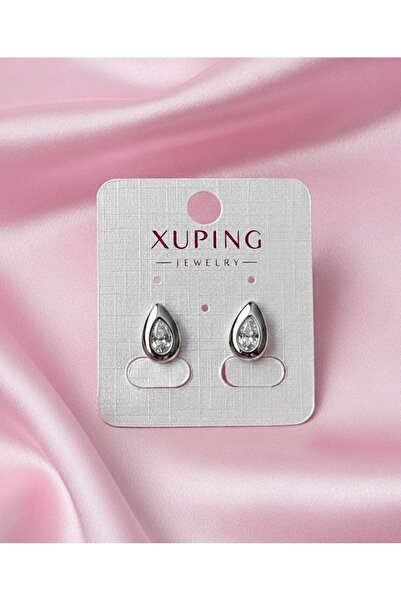 EFSU BİJUTERİ 316L Paslanmaz Çelik Xuping Silver Küçük Taşlı Damla Küpe