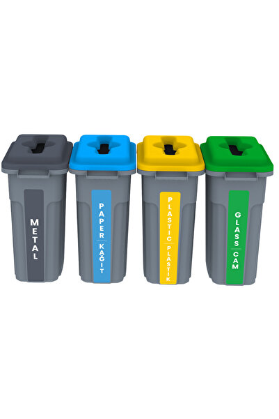 Üçtem Plastik GERİ DÖNÜŞÜM KOVASI 70LT. DÜZ KAPAKLI 4LÜ SET