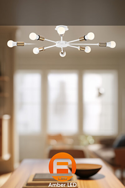 AmberLED Rustik 6'lı Plafönyer Pütürlü Beyaz Oturma Odası Aydınlatma E27 Uyumlu