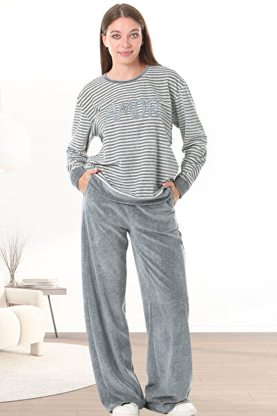 Bella Linda Wide Leg Embroidered Soft Velvet Women's Tracksuit Set