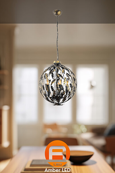 AmberLED Tel 5'Li Vintage Metal Gövdeli Avize Mutfak ve Salon İçin E14 Uyumlu