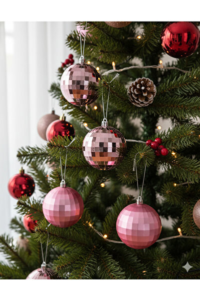DODOMAR 8 سم - كرة عيد الميلاد اللامعة باللون الوردي غير اللامع، كرة ديسكو، 6...