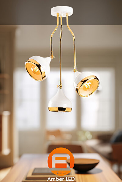 AmberLED Şık Metal Gövdeyle Modern 3'lü Avize Mutfak ve Salon İçin E27 Uyumlu