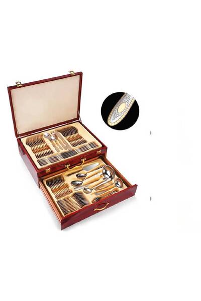 NKX طقم أدوات مائدة فاخر مكون من 72 قطعة مزين بالذهب مع منظم أدراج، مثالي للم...