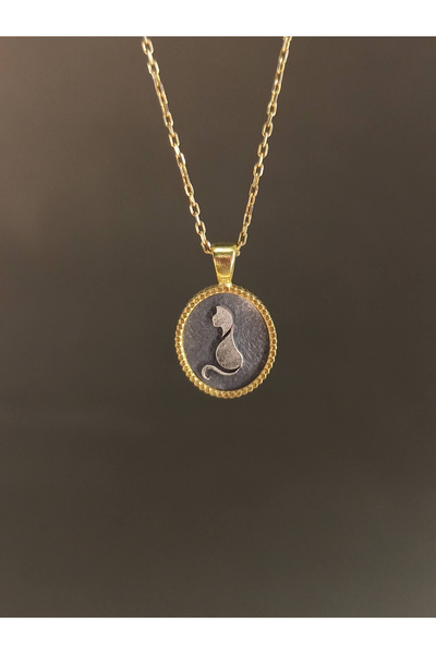 TREND Gümüş Minik Kedi Kolye, Mini Kedili Madalyon Kolye, Hediye Kolye