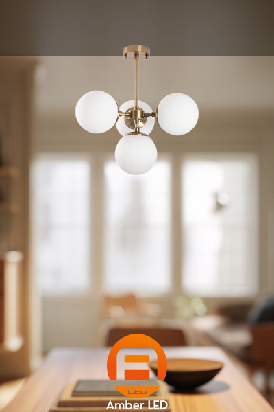 AmberLED Camlı 4'lü Plafönyer Eskitme Tasarımlı Oturma Odası Aydınlatma E14 U...