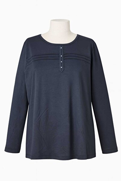 Nacar Moda Women's Stretch Fabric Plus Size Middle-Aged and Older Smoked Mother Combed Cotton Blouse New Season Striped