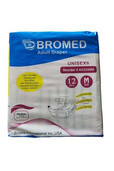 bromed Adult Diaper For Unisex M Size 12Pcs