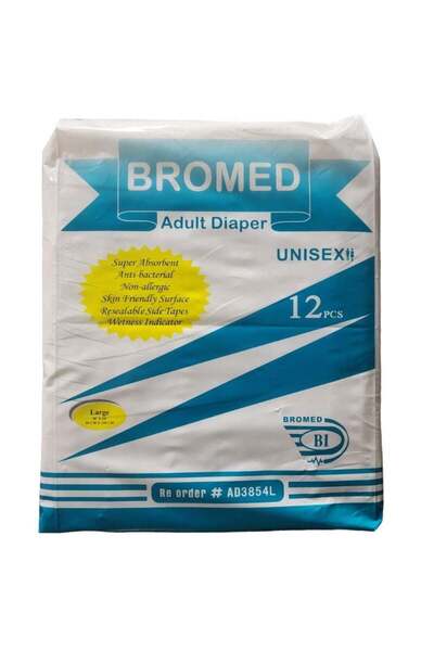 bromed Adult Diaper For Unisex Large 12 Pcs