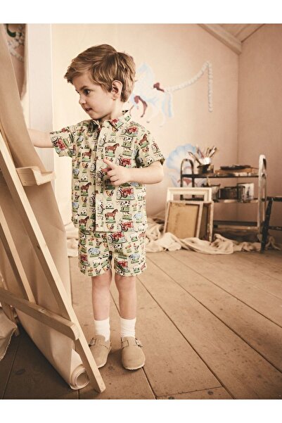 Next Baby Βαμβακερό Green Farm All με τύπωμα Linen Blend Κοντομάνικο Σετ με κ...