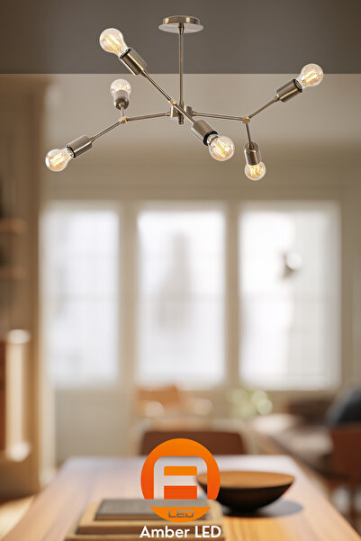 AmberLED Sparrow 1192 Rustik 6'lı Metal Gövdeli Avize Mutfak ve Salon İçin E2...