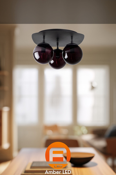 AmberLED Şık Metal Gövdeli 3'lü Plafönyer Mutfak ve Salon İçin E14 Uyumlu