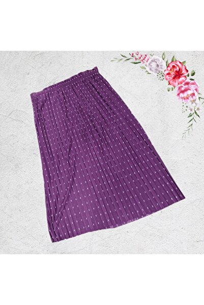 AhsenGiyim Kadın Anne Puantiyeli Pileli Uzun Etek