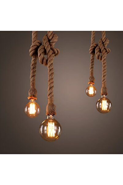 Alessandro Candelabru rustic vintage din frânghie și metal, 2xE27, design industrial, 100 cm