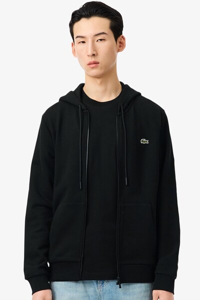 Lacoste Men's Full Zip Hoodie Sweatshirt Men's Hooded Full Zip Sweatshirt Black