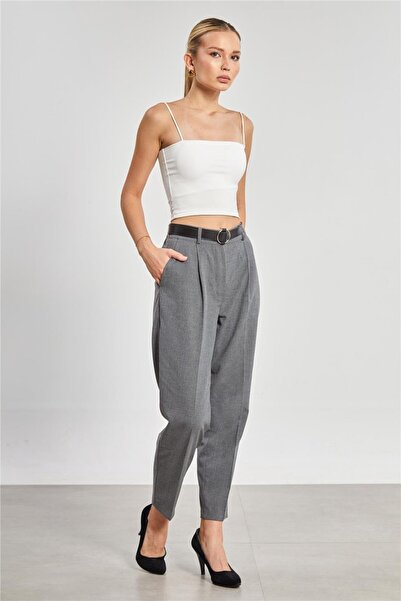 BARRELS AND OIL Women's Belted Trousers - School Grey