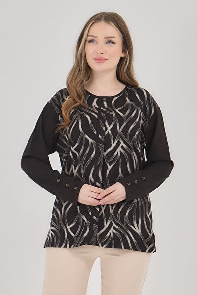 SEVLİN MODA SEVLİN KADIN ORTA YAŞ VE ÜZERİ LİKRALI ANNE SİMLİ PENYE BLUZ