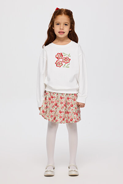 Panço Liberty Kumaş Kalp Nakışlı Kız Çocuk Sweatshirt