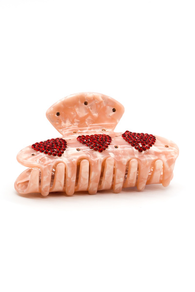 Nearsis Zircon Stone Heart Motif Salmon Colored Latch Buckle