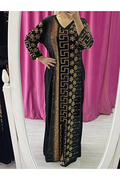 Kokostrendi فستان باباتيا كريستال ستون مخملي - أسود